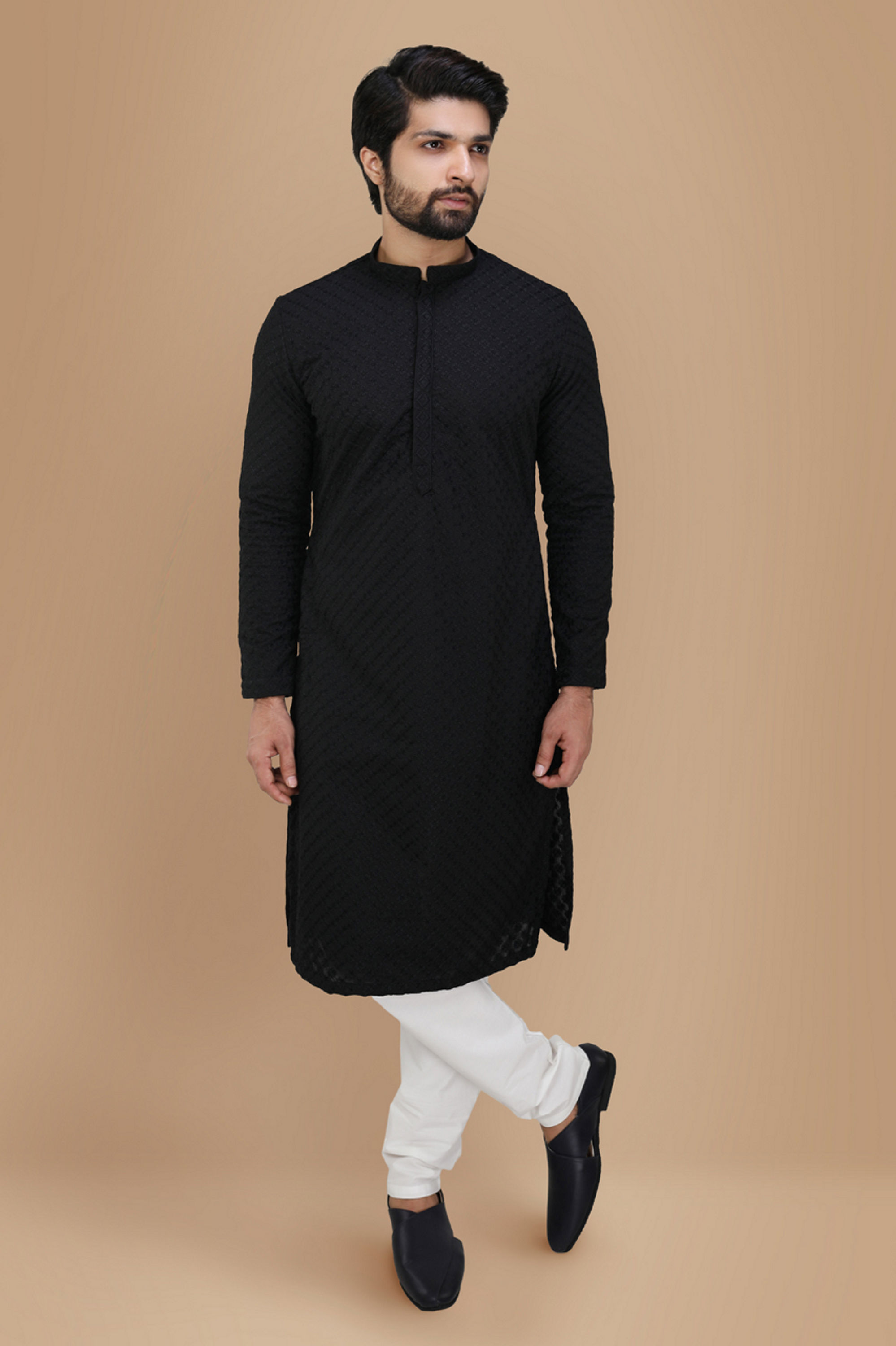 Manyavar Men Black Self Embroidered Kurta Set