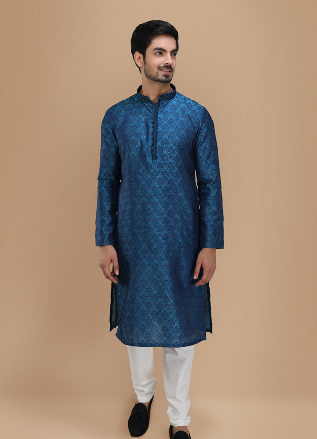 alt message - Manyavar Men Feroze Self Design Kurta Set image number 1