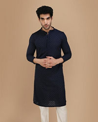 Manyavar Men Royal Blue Chikankari Kurta Pajama