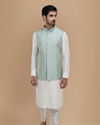 Manyavar Men Subtle Blue Kurta Jacket Set image number 1