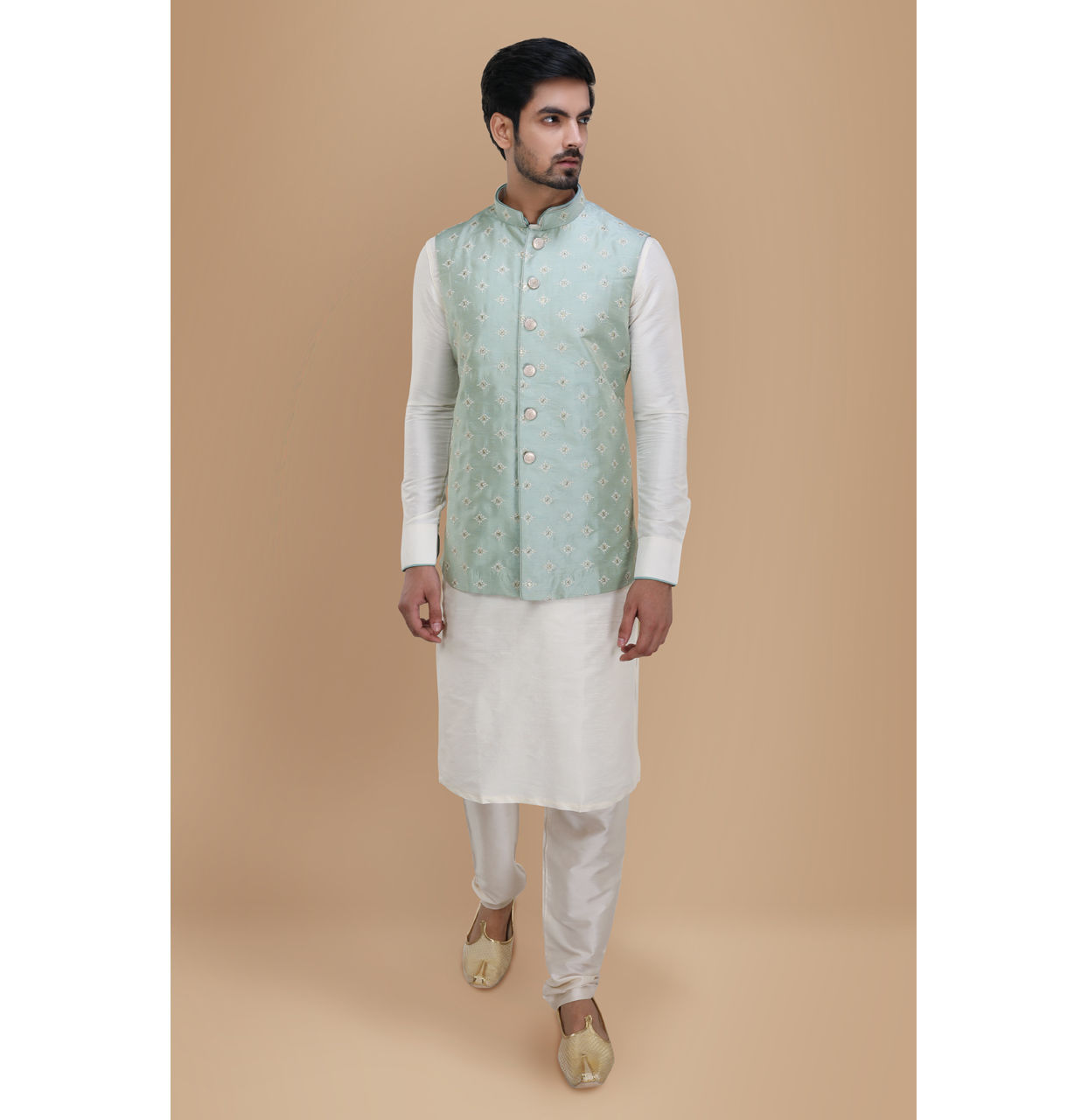 Manyavar Men Subtle Blue Kurta Jacket Set image number 1