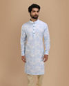 alt message - Manyavar Men Blue Floral Printed Kurta image number 1