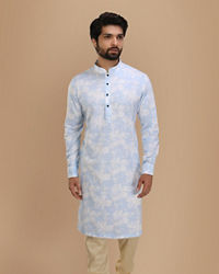 Manyavar Men Blue Floral Printed Kurta