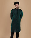 alt message - Manyavar Men Emerald Green Jacquard Kurta Set image number 1