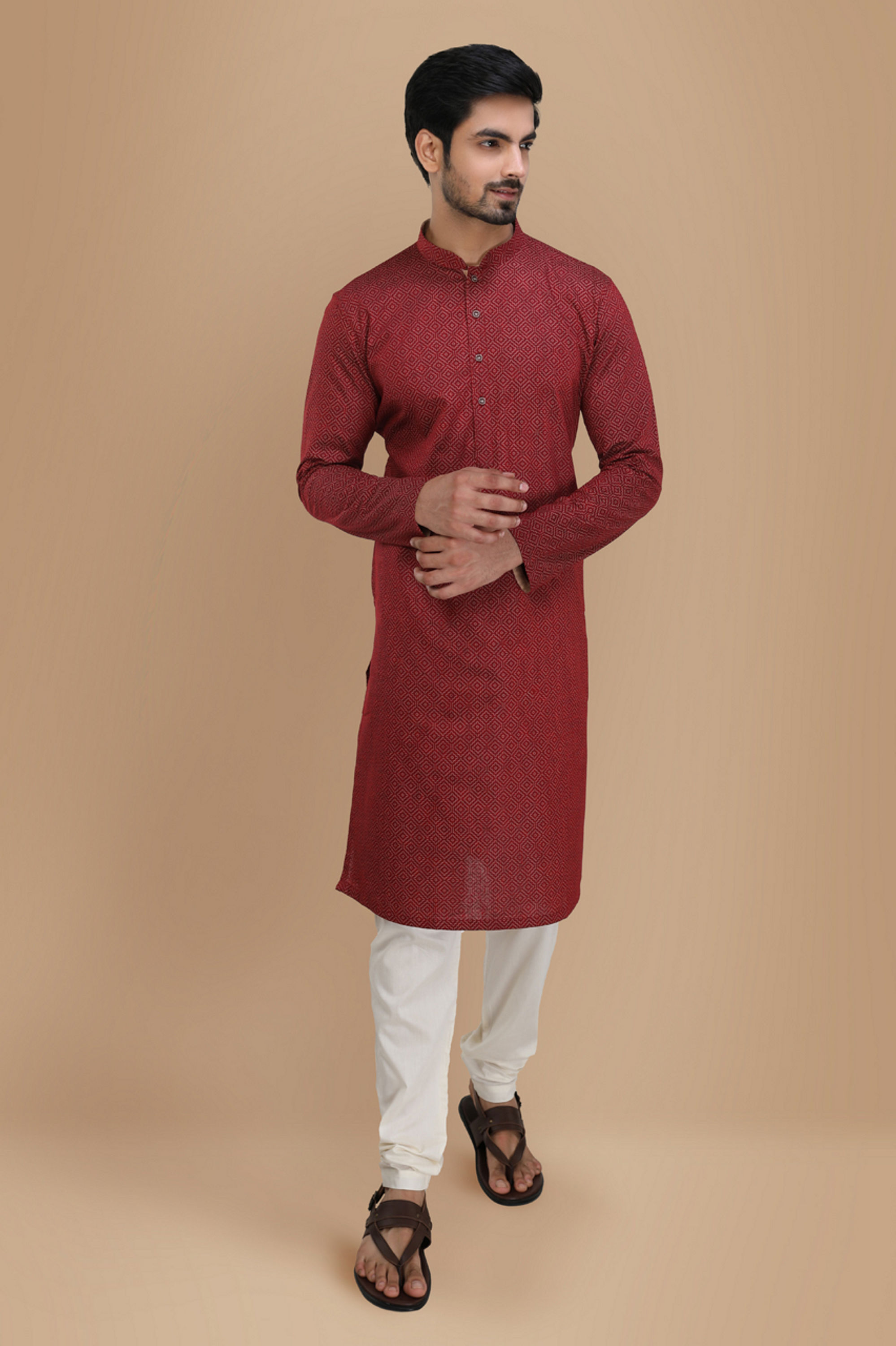 Manyavar Men Maroon Printed Kurta