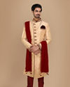 Manyavar Men Fawn Embellished Designer Wedding Sherwani