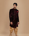 alt message - Manyavar Men Velvet Wine Shade Indo Western image number 1