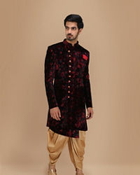 Manyavar Men Velvet Wine Shade Indo Western