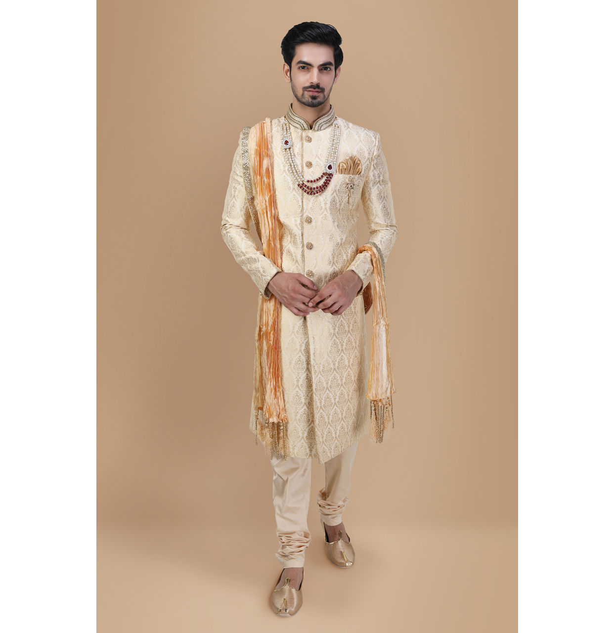 alt message - Manyavar Men Classic Light Colored Traditional Sherwani image number 2