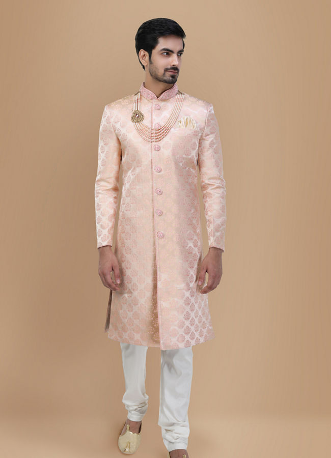 alt message - Manyavar Men Royal Rani Sherwani Suit image number 1