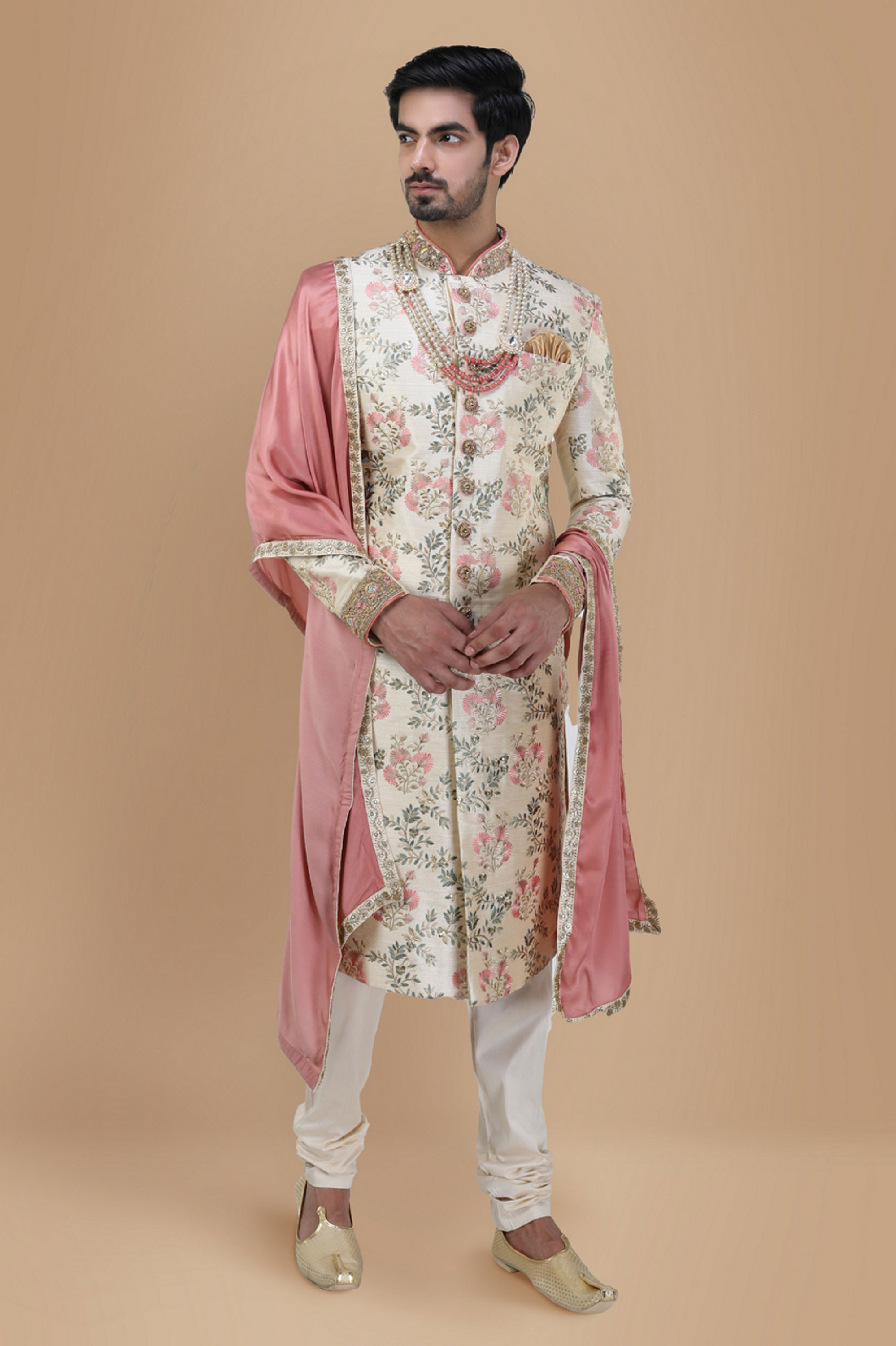 Manyavar Men Floral Designer Sherwani For Groom