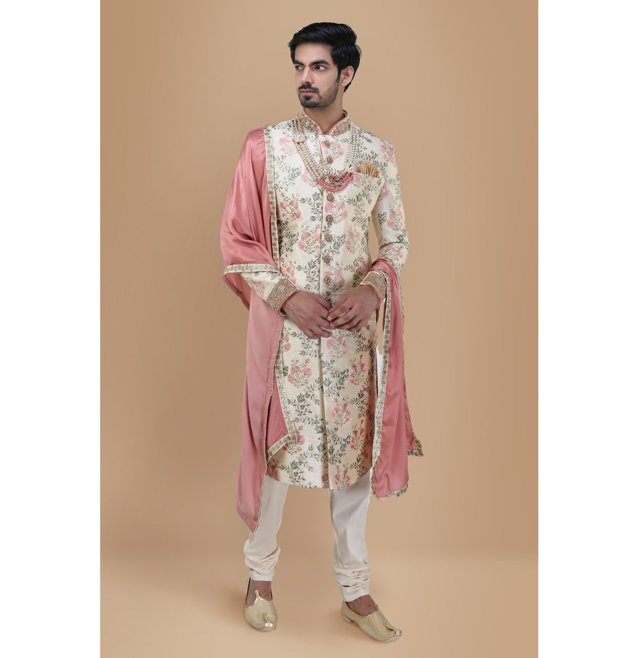 alt message - Manyavar Men Floral Designer Sherwani For Groom image number 1