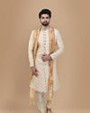 alt message - Manyavar Men Suave Beige Sherwani Set image number 1