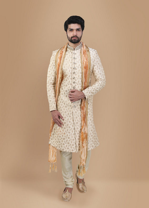 Manyavar Men Suave Beige Sherwani Set