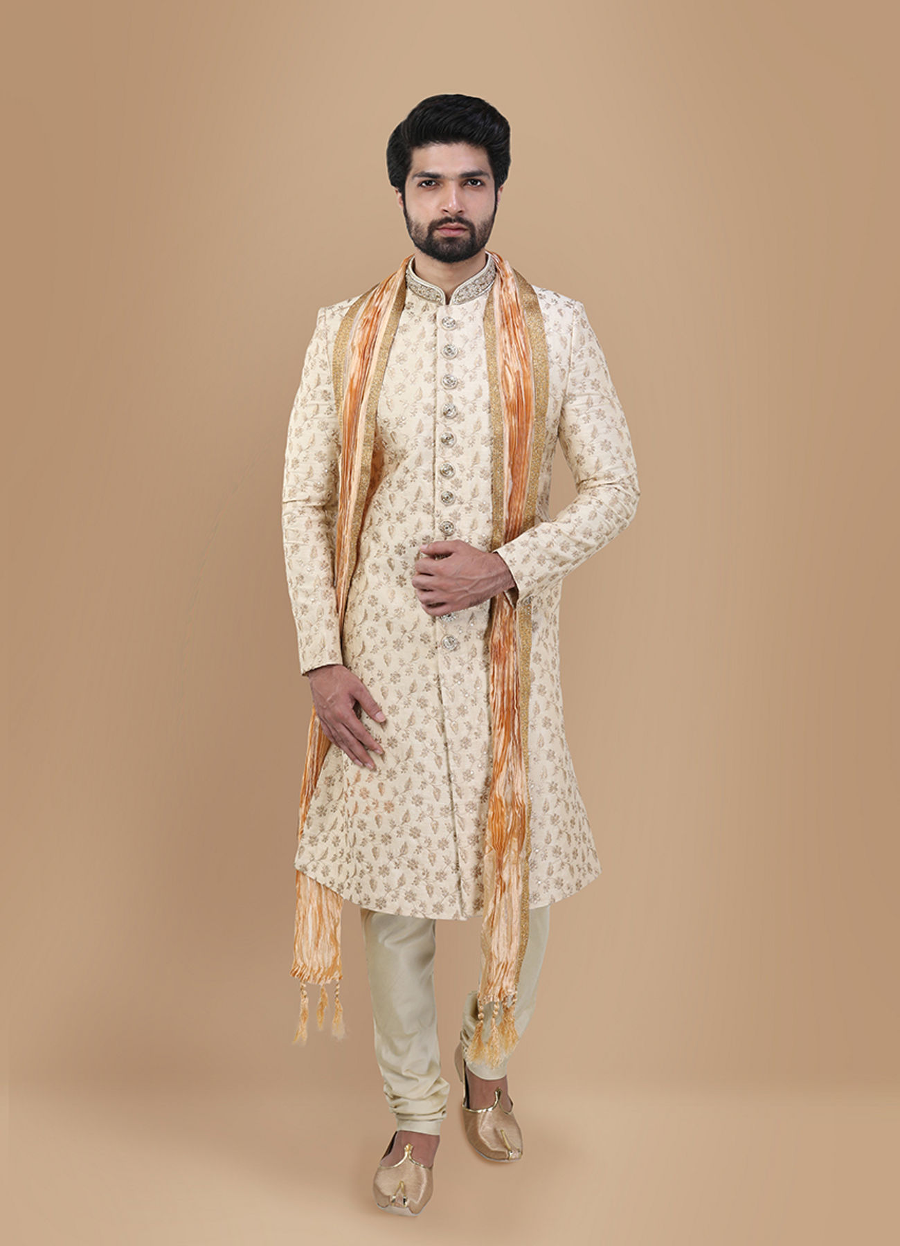 Manyavar Men Suave Beige Sherwani Set