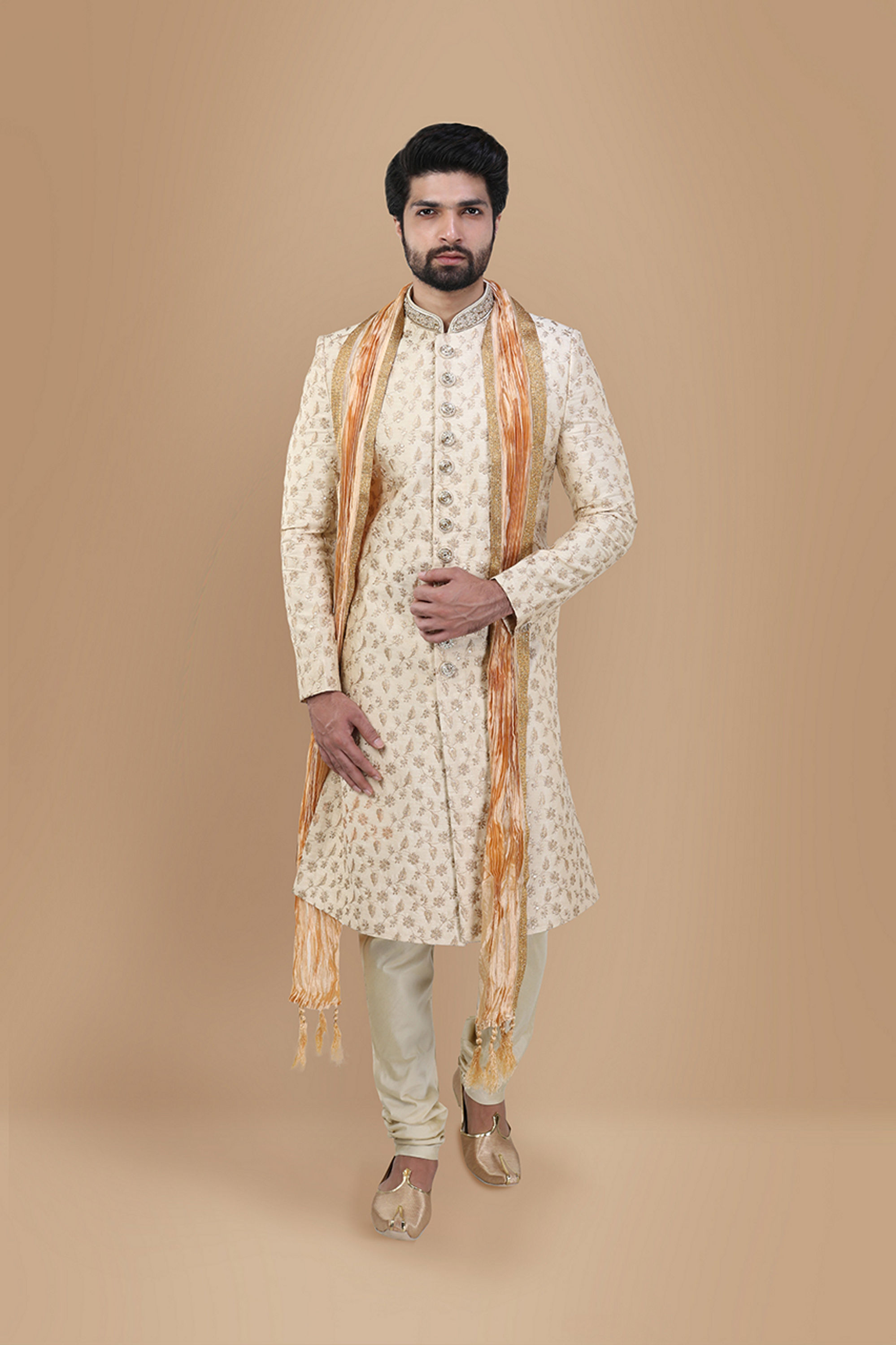 Manyavar Men Suave Beige Sherwani Set