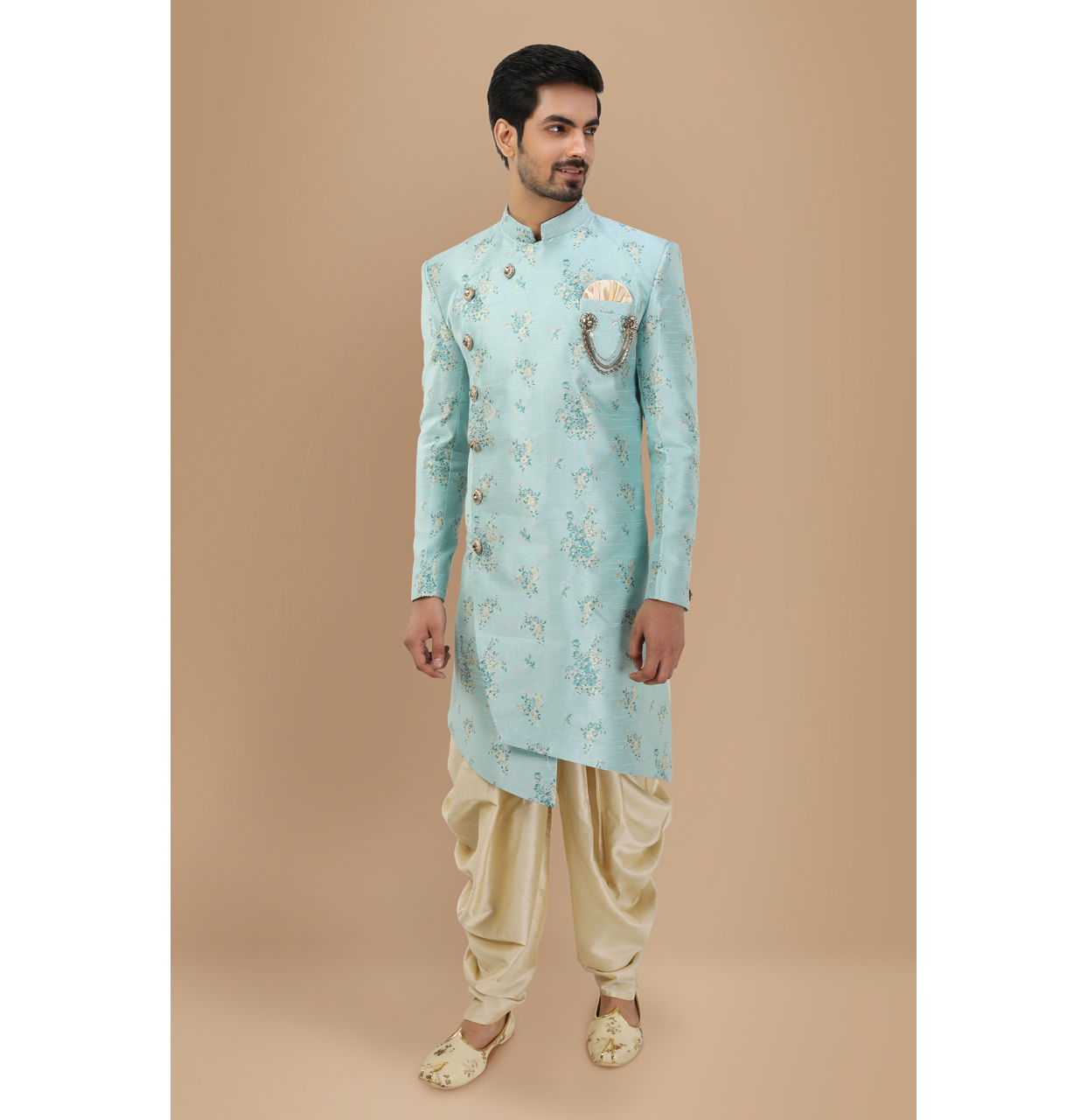 Manyavar Men Attractive Blue Indo Western Wear image number 1