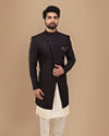 alt message - Manyavar Men Form-Fitting Wine Indo Western Set image number 1