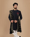 alt message - Manyavar Men Vivacious Blue Indo-Western Set image number 1