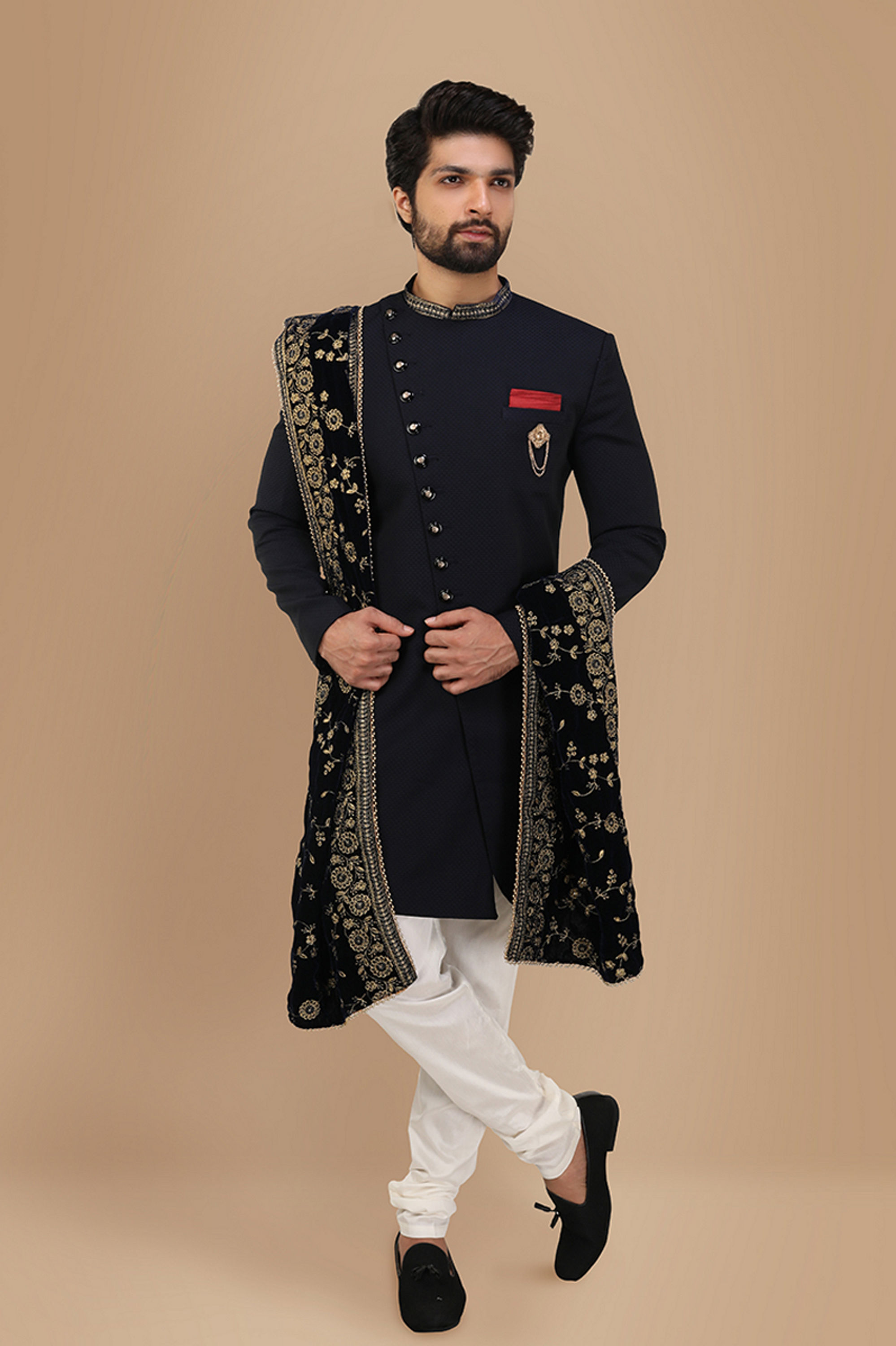 Manyavar Men Vivacious Blue Indo Western Set