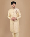 alt message - Manyavar Men Glam Biscuit Shade Sherwani Suit image number 1