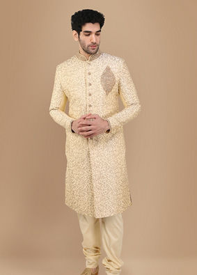 Manyavar Men Glam Biscuit Shade Sherwani Suit image number 1