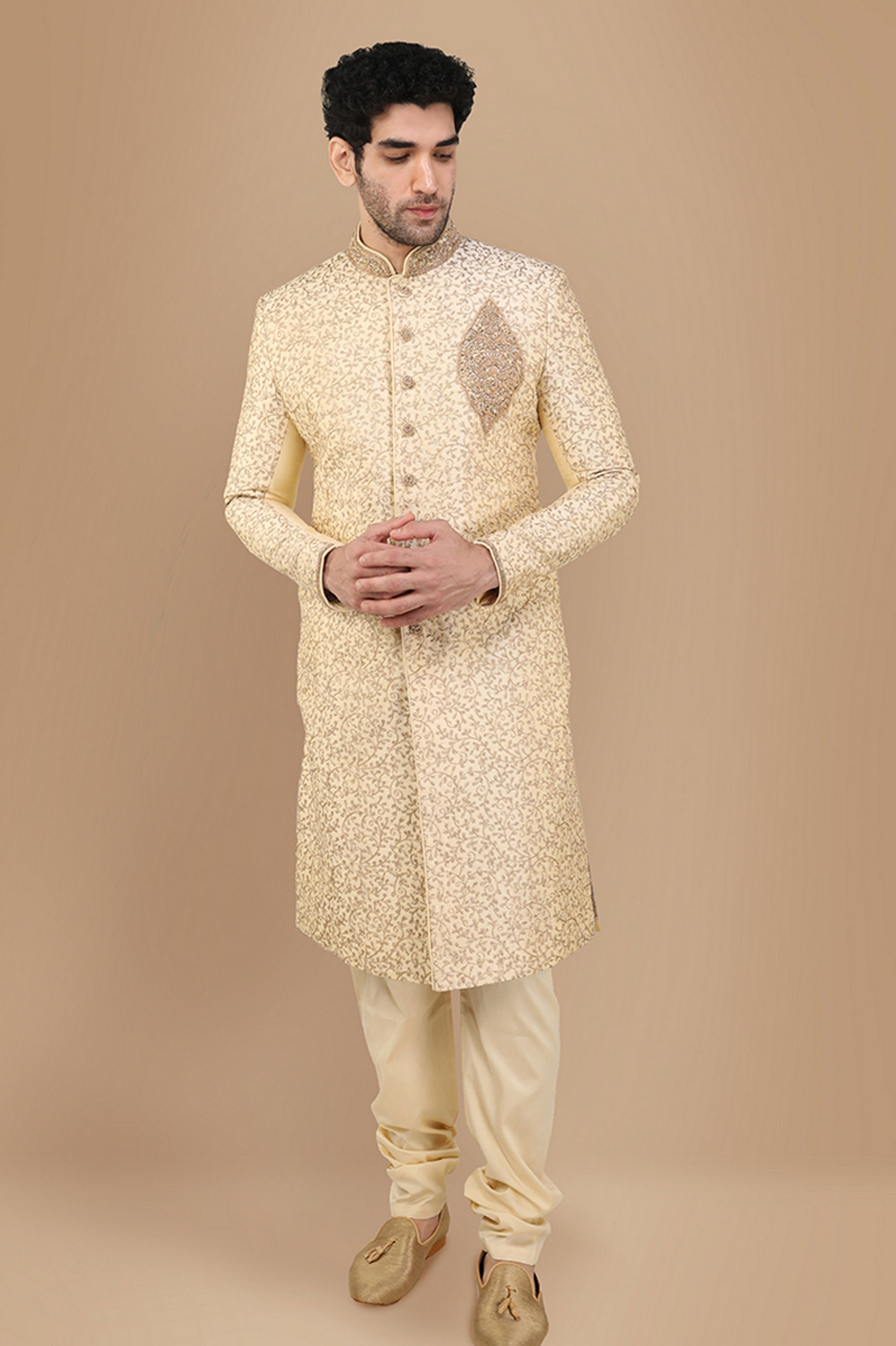 Manyavar Men Glam Biscuit Shade Sherwani Suit