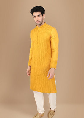 Buy Men Yellow Self Design Wool blend Pullover Online in India