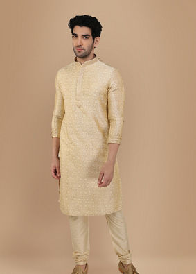 alt message - Manyavar Men Basic Cream Kurta Set image number 1