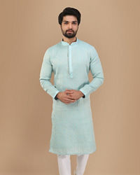 Manyavar Men Powder Blue Self Design Kurta Set