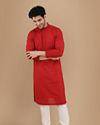 alt message - Manyavar Men Red Chikankari Kurta Set image number 1