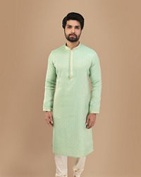 Manyavar Men Mint Green Jacquard Kurta Set