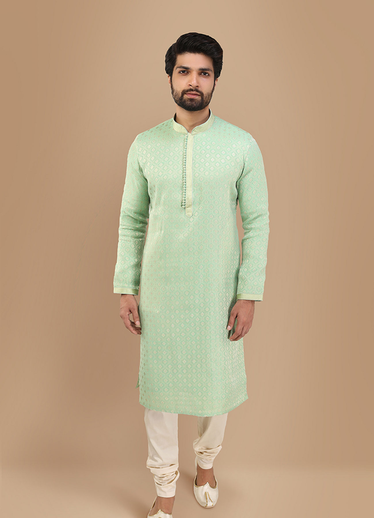 Manyavar Men Mint Green Jacquard Kurta Set