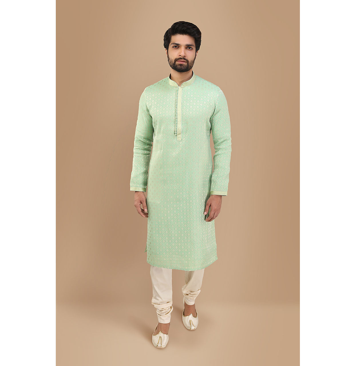 Manyavar Men Mint Green Jacquard Kurta Set