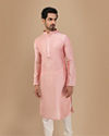 Manyavar Men Salmon Pink Self Texture Kurta Set