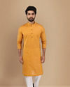 alt message - Manyavar Men Mustard Yellow Solid Kurta image number 1