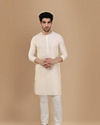 alt message - Manyavar Men Pearl White Solid Kurta image number 1