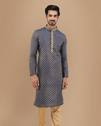 Manyavar Men Royal Blue Boota Work Kurta Set