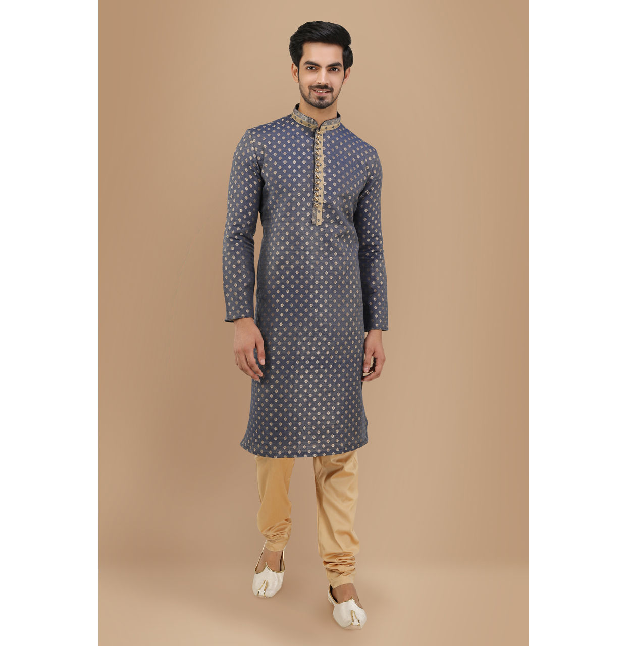 Manyavar Men Royal Blue Boota Work Kurta Set