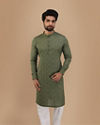 Manyavar Men Olive Green Self Chequered Kurta image number 1