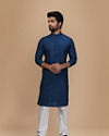 Manyavar Men Minimalist Blue Cotton Blend Kurta image number 1