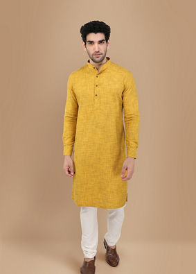 alt message - Manyavar Men Stylish Orange Kurta image number 1