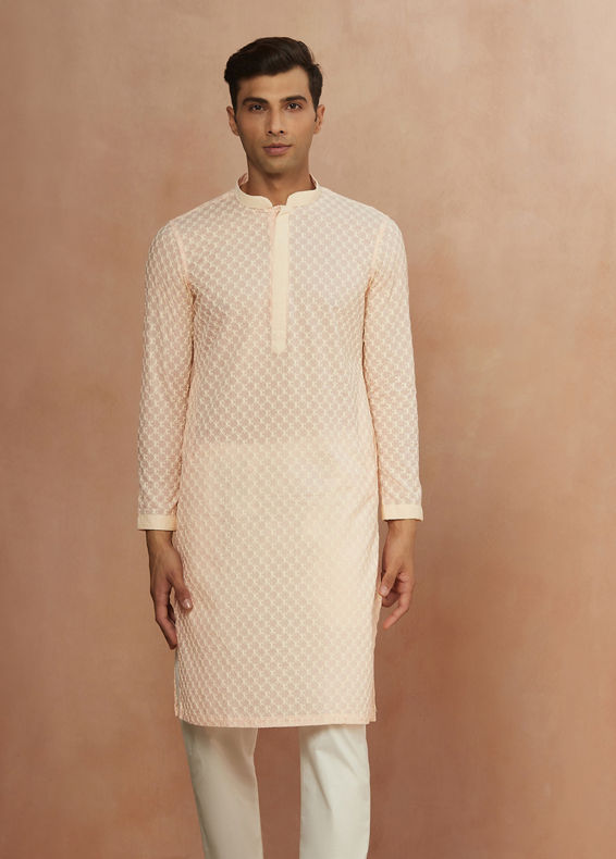 Manyavar Men Pink Chikankari Kurta Set