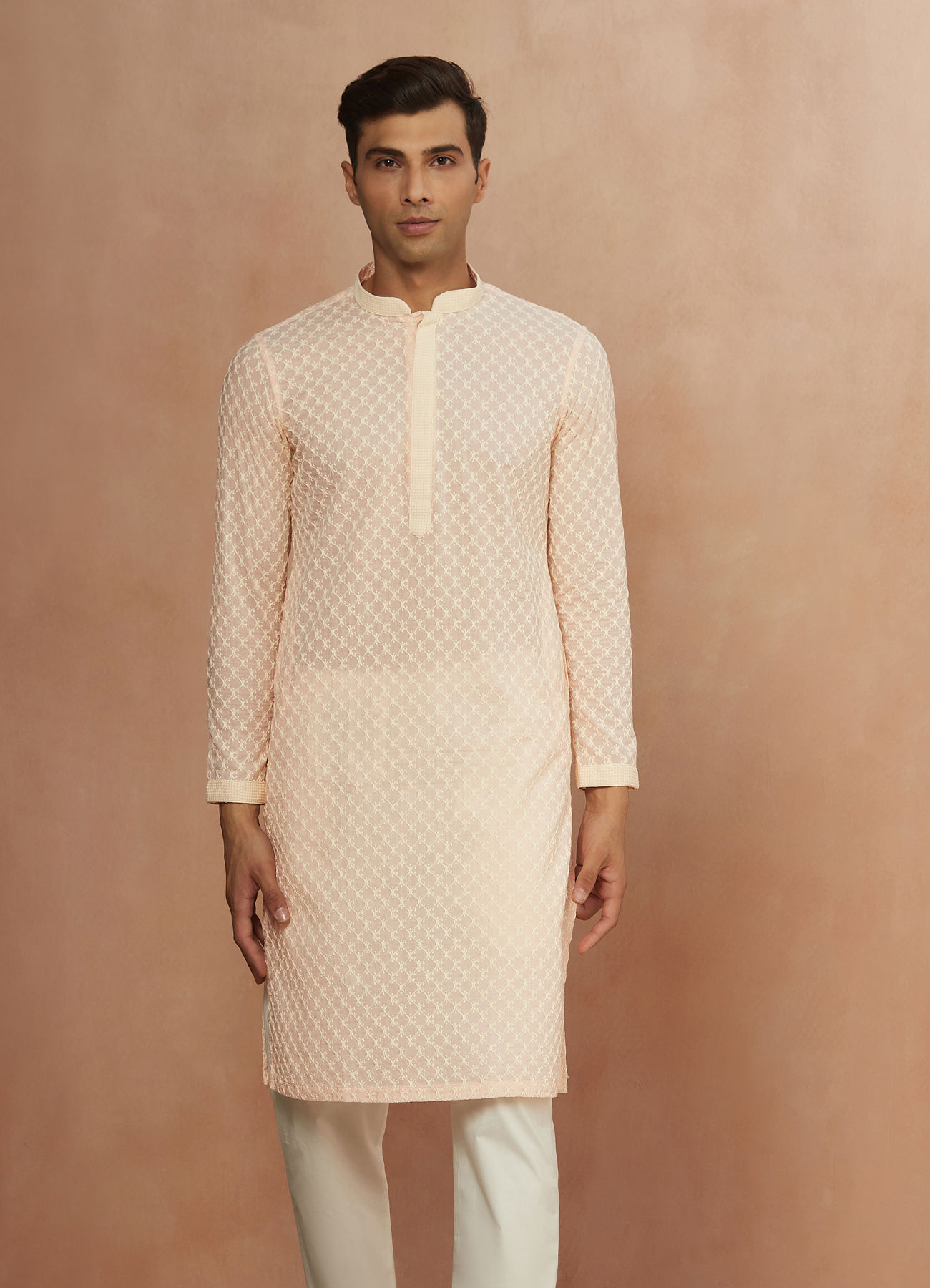 Manyavar Men Pink Chikankari Kurta Set