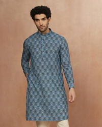 Manyavar Men Sapphire Blue Printed Kurta