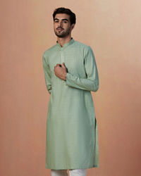 Manyavar Men Sage Green Self Checquered Kurta Pajama