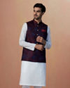 alt message - Manyavar Men Maroon And Blue Contrast Jacket image number 1