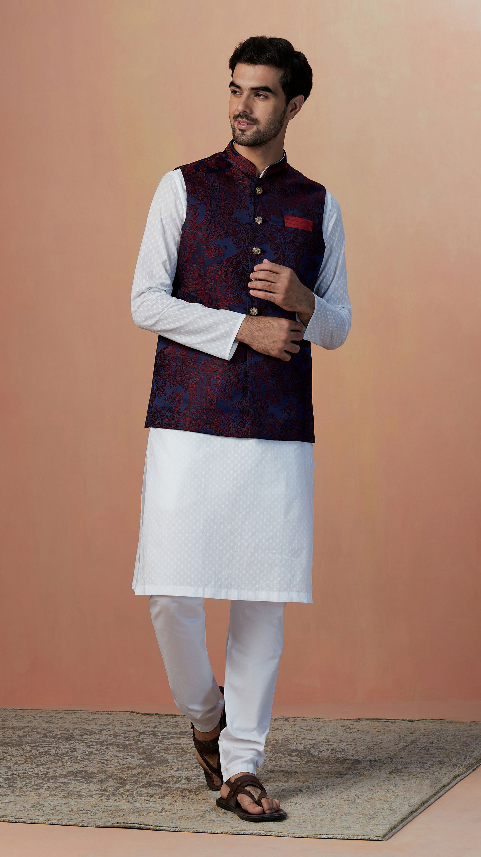 Manyavar Men Maroon And Blue Contrast Jacket