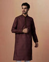 Manyavar Men Wine Floral Print Kurta Set