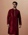 alt message - Manyavar Men Maroon Golden Booti Kurta Pajama image number 1